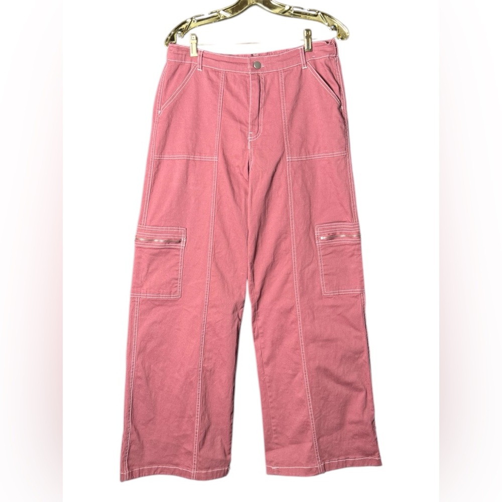 Rachel Paige Sz L Wide Leg Cargo Jeans Pink